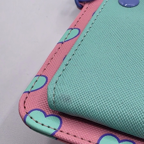 The Tiny World of Polly Pocket Teal & Pink Heart Pattern Coin & Card Clutch - Picture 7 of 8
